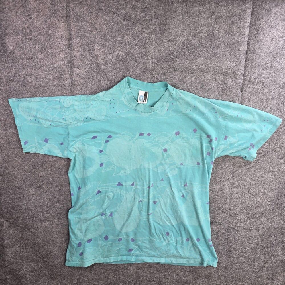 Vintage Sun Abstract Fruit AOP Shirt Mens Large‎ Green Strawberry Distressed